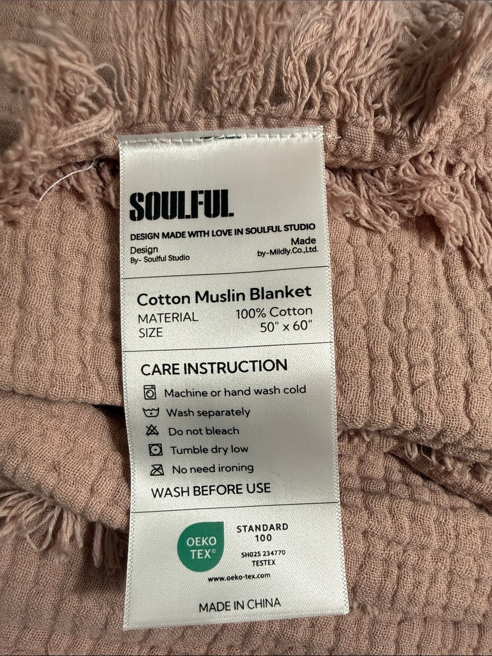 Soulful Cotton Muslin Blanket - Blush Pink - Picture 2 of 4